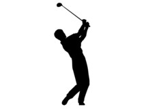 A Silhouette Of A Man Performing A Golf Swing.