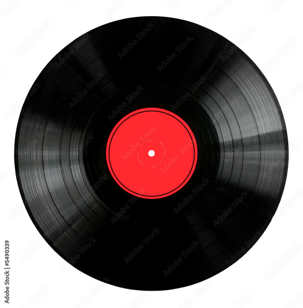 Vinyl 33rpm record with red label. With clipping path. Stock Photo ...
