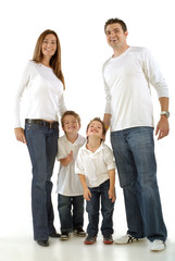 Clean portrait of a happy young family laughing together