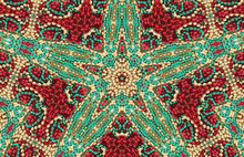 Green, Gold And Red Beaded Abstract Star Background