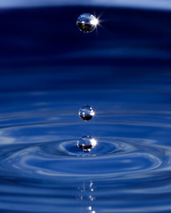 Three water spheres above a wave pattern 