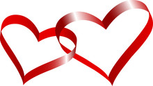 Two Linked Hearts Of Red Ribbon.