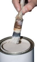 Paint Can, Brush And Hand On A White Background