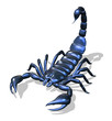 3D render of a blue metallic scorpion.