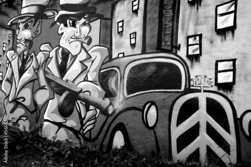 Obraz w ramie graffiti avec deux gangsters