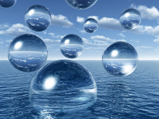 Poster - Rising water balls - digital artwork.