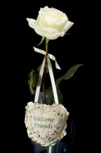 White Rose With Little Pillow "Welcome Friends". 