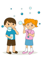 Sticker - Children playing with Bubbles