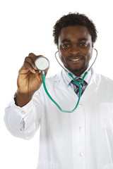 Wall Mural - attractive young doctor  - focus in the stethoscope -