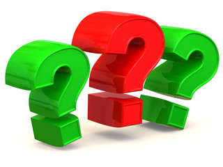Poster -  Three signs on a question. 3d
