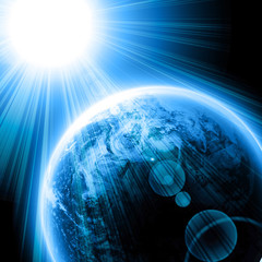Wall Mural - Blue planet earth with sun