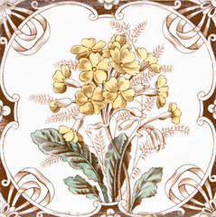 Wall Mural - Victorian period decorative arts printed tile with flowers