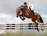 show jumping - stylized by oil painting