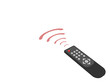 Universal remote control with red rays on white background