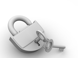 Poster - Padlock with keys. 3d