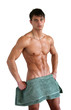 © Vladimir Wrangel - Wet muscular sexy man wrapped in towel isolated on white