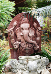 Wall Mural - Thai stone carved Buddhist statue of an elephant.