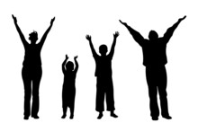 Family Of Four With Hands Up Vector