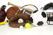 Variety of sports equipment on white background 