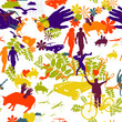 Colorful seamless pattern with random objects.