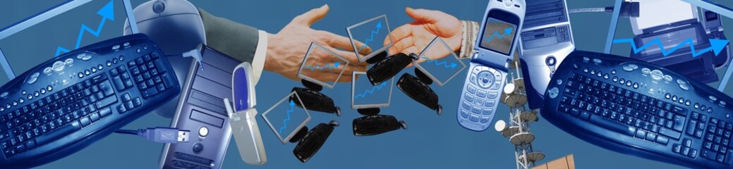 Wall Mural - Header / banner: computers, communication and business deals