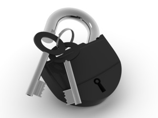 Poster - Padlock with keys. 3d