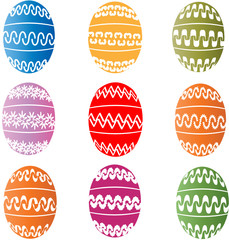 nine decorated easter eggs, vector illustration