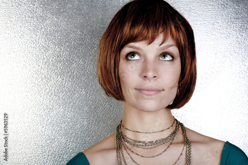 Sassy Red Head With A Cute Bob Haircut On Steel Backdrop Buy