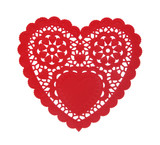 Fototapeta Most - A heart shaped doily isolated over a white background