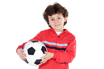 Poster - Child with soccer ball a over white background