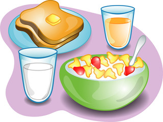 Illustration of a complete breakfast with cereal