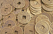 Ancient Chinese Coins Laid Out In A Pile