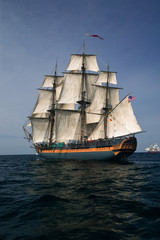 Vintage Frigate under sail at Sea 