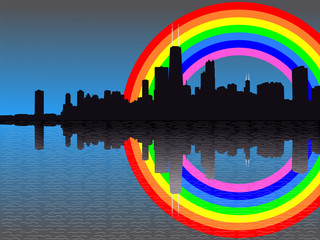 Wall Mural - Chicago skyline with rainbow