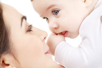 picture of happy mother with baby over white