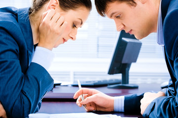 Sticker - Photo of woman and man planning a business project 