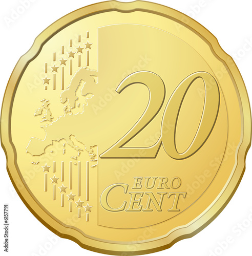 Pièce de vingt cents d'euro, image vectorielle très détaillée Acheter