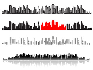 Poster - City landscape, silhouettes of houses black