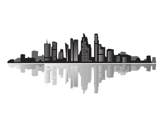 Poster - City landscape, silhouettes of houses black 