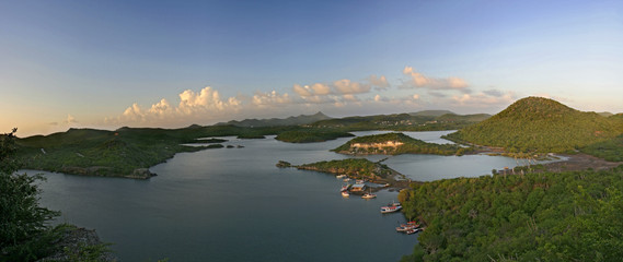 Panoramic view of small islands and fishing docks