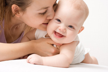 mother's love. cute baby 6 month with mother.