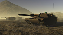 US Battle Tanks In A Desert