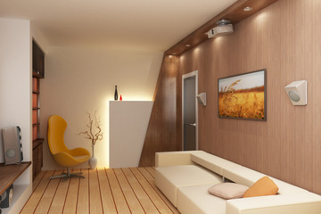 Wall Mural - 3d rendering interior with home theatre