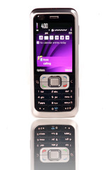 Wall Mural - black cell phone standing on white background and ringing 2