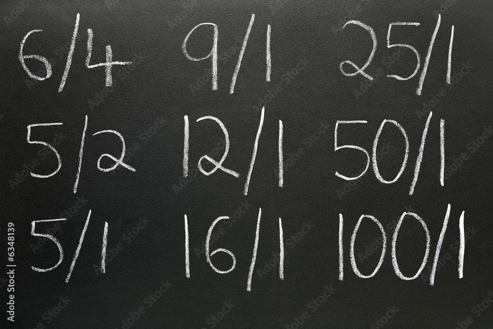 Betting odds written on a blackboard. - obrazy, fototapety, plakaty 