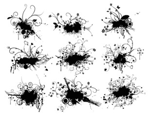 grunge splash backgrounds with flower ornament vectors