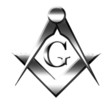 Silver freemason symbol on solid white background