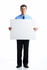 Sticker -  Smiling businessman. Isolated over white background.