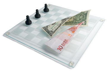 Chess and bills on a chess board 