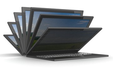 Wall Mural - The opening laptop on a white background. 3D image.